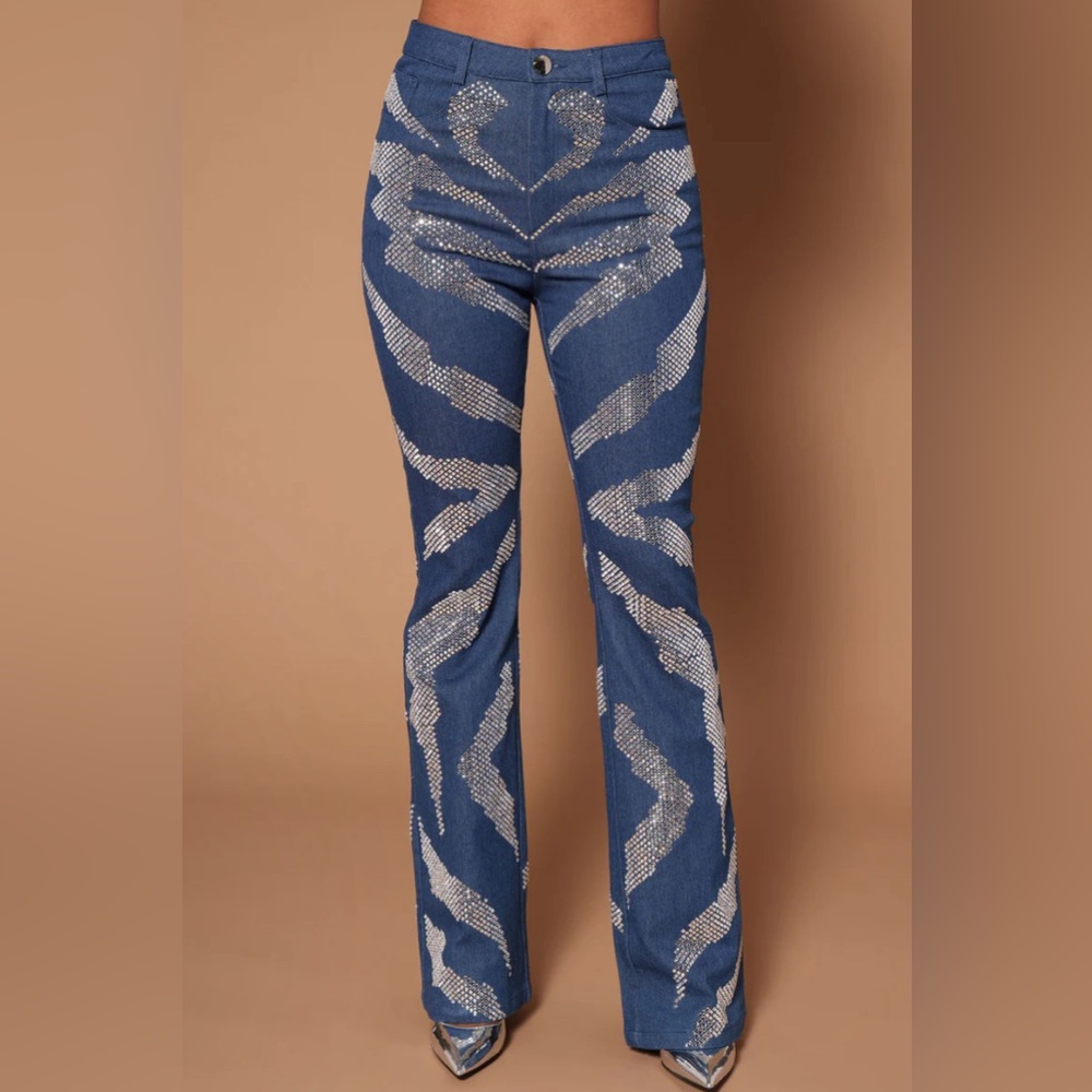 Gina Embellished Wide Leg Pant - Denim